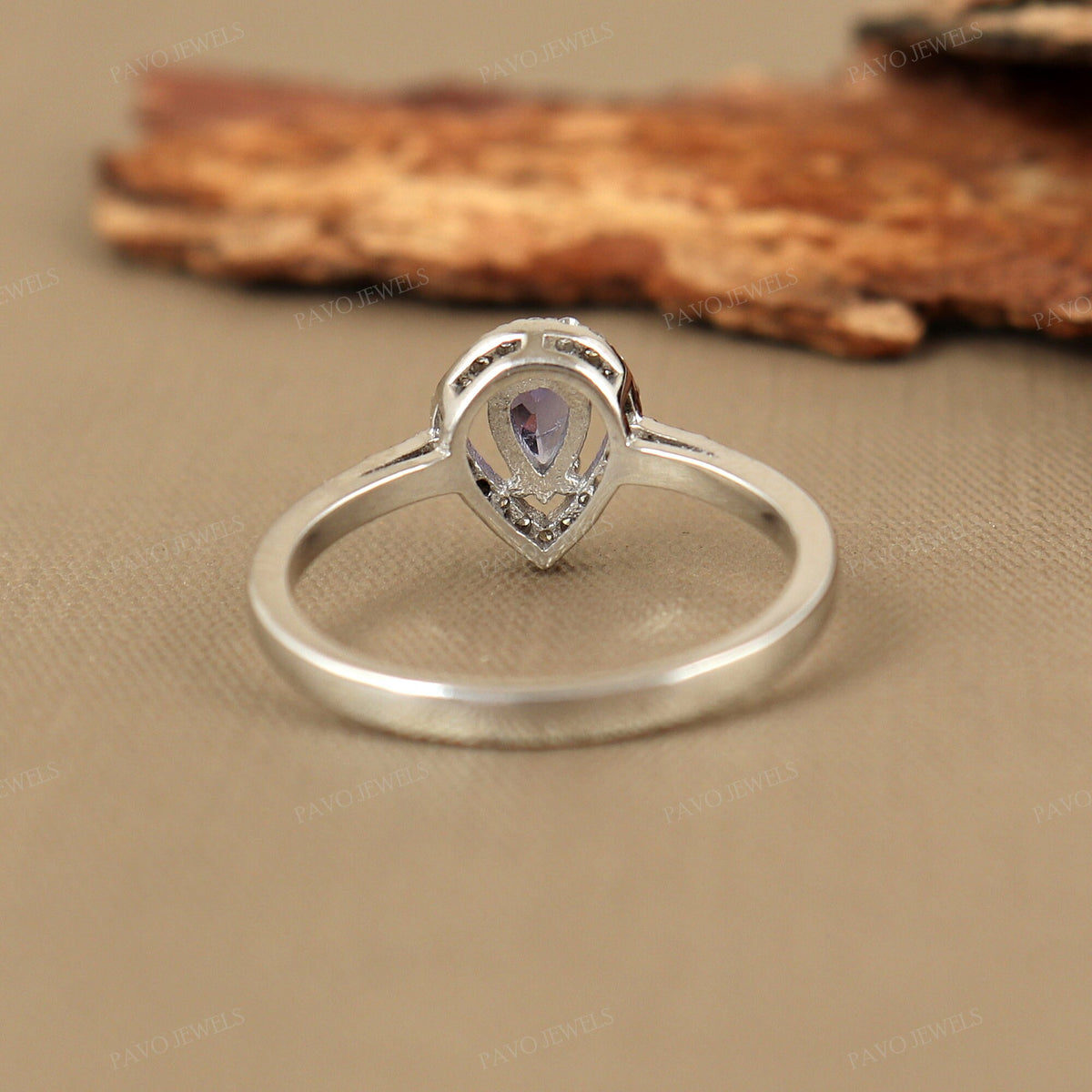 Sterling Silver Pear Tanzanite Diamond Halo Ring, Blue Violet Gemstone Band