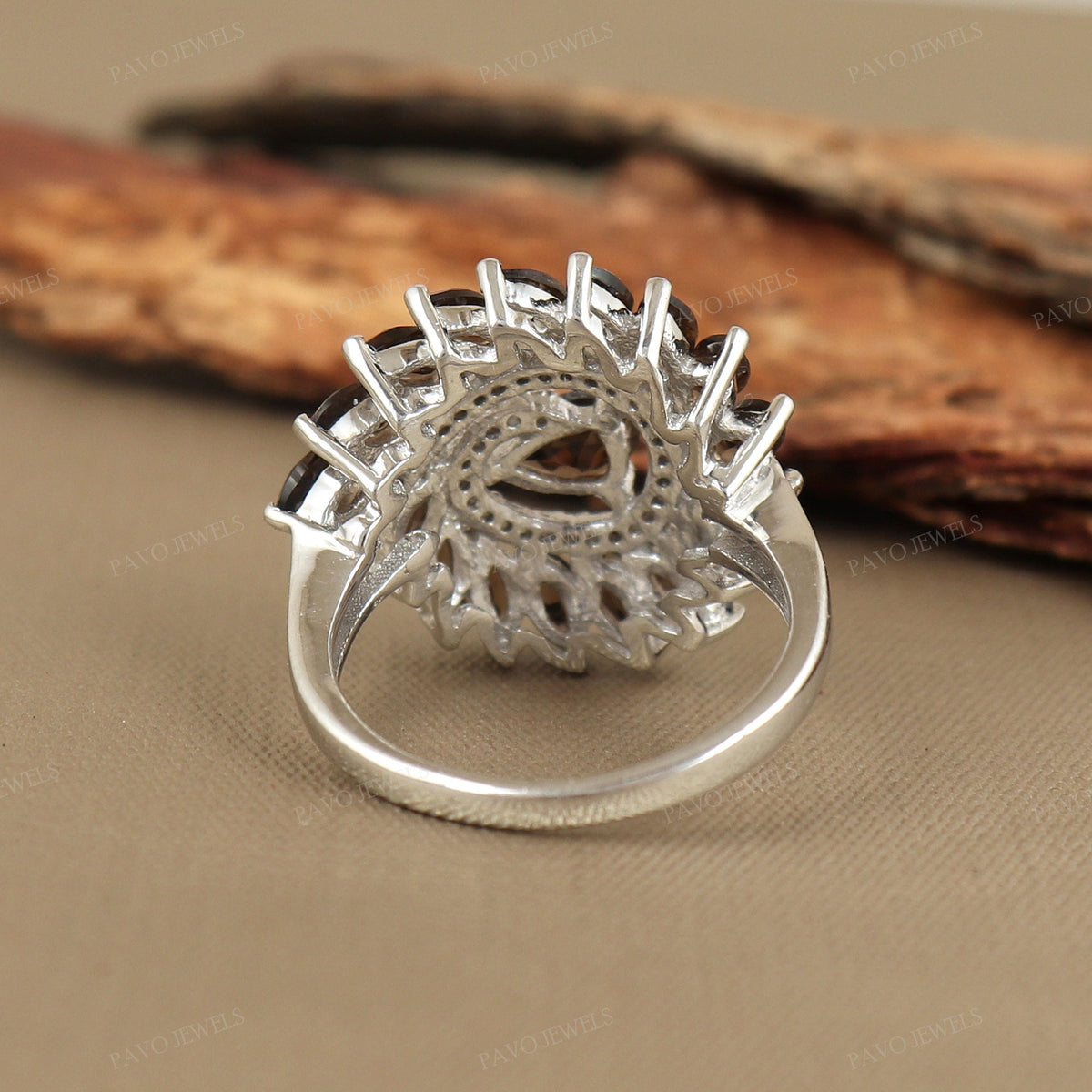 Natural Smoky Quartz Marquise Ring, 925 Sterling Silver Cluster, June Birthstone Statement