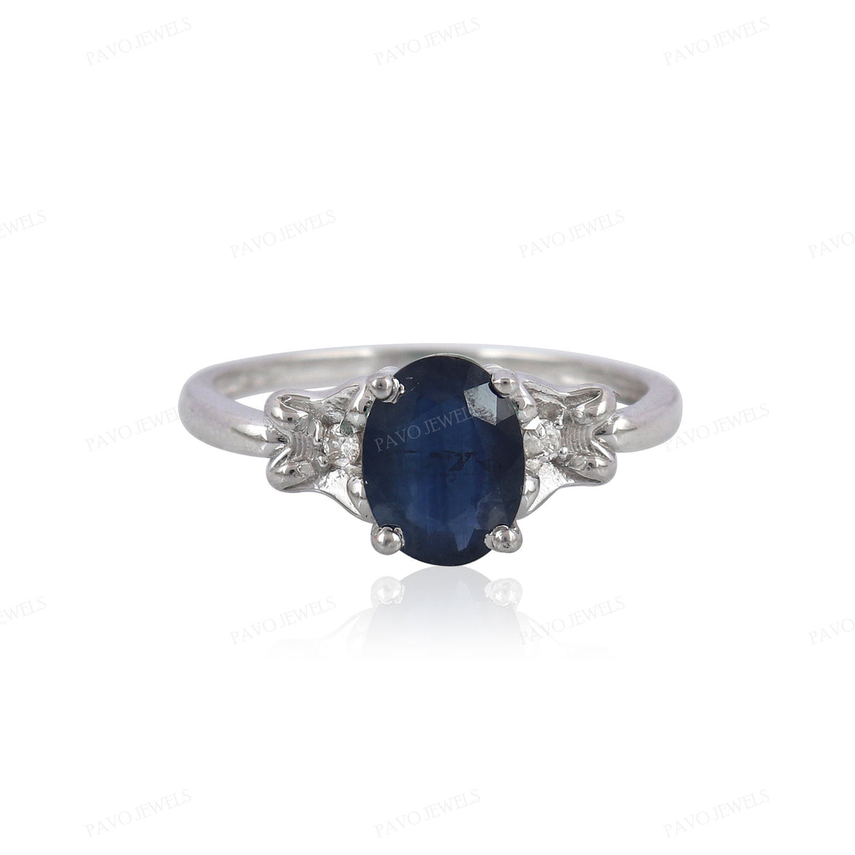 Blue Sapphire & Diamond: Unique Handmade Jewelry, Silver Gemstone Ring