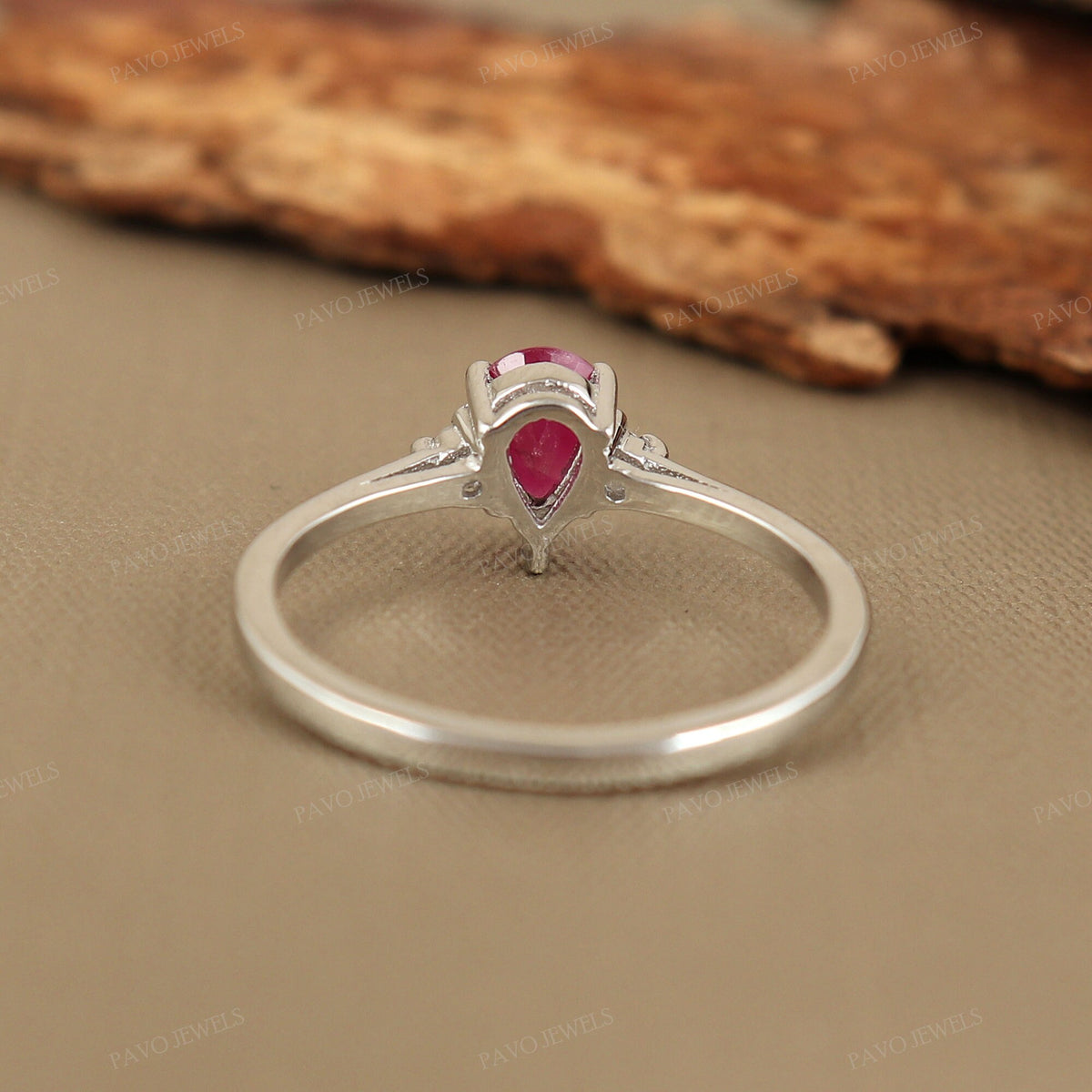 Pear Shape Ruby Ring, Sterling Silver, July Birthstone, Dainty Promise Ring
