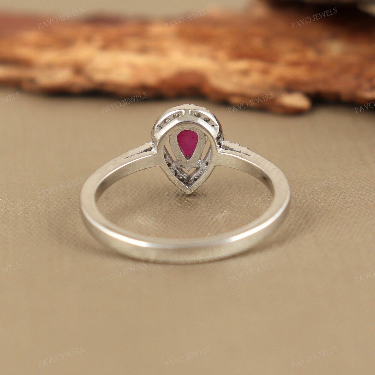 Natural Pear Cut Ruby Ring, Sterling Silver July Birthstone Engagement Ring
