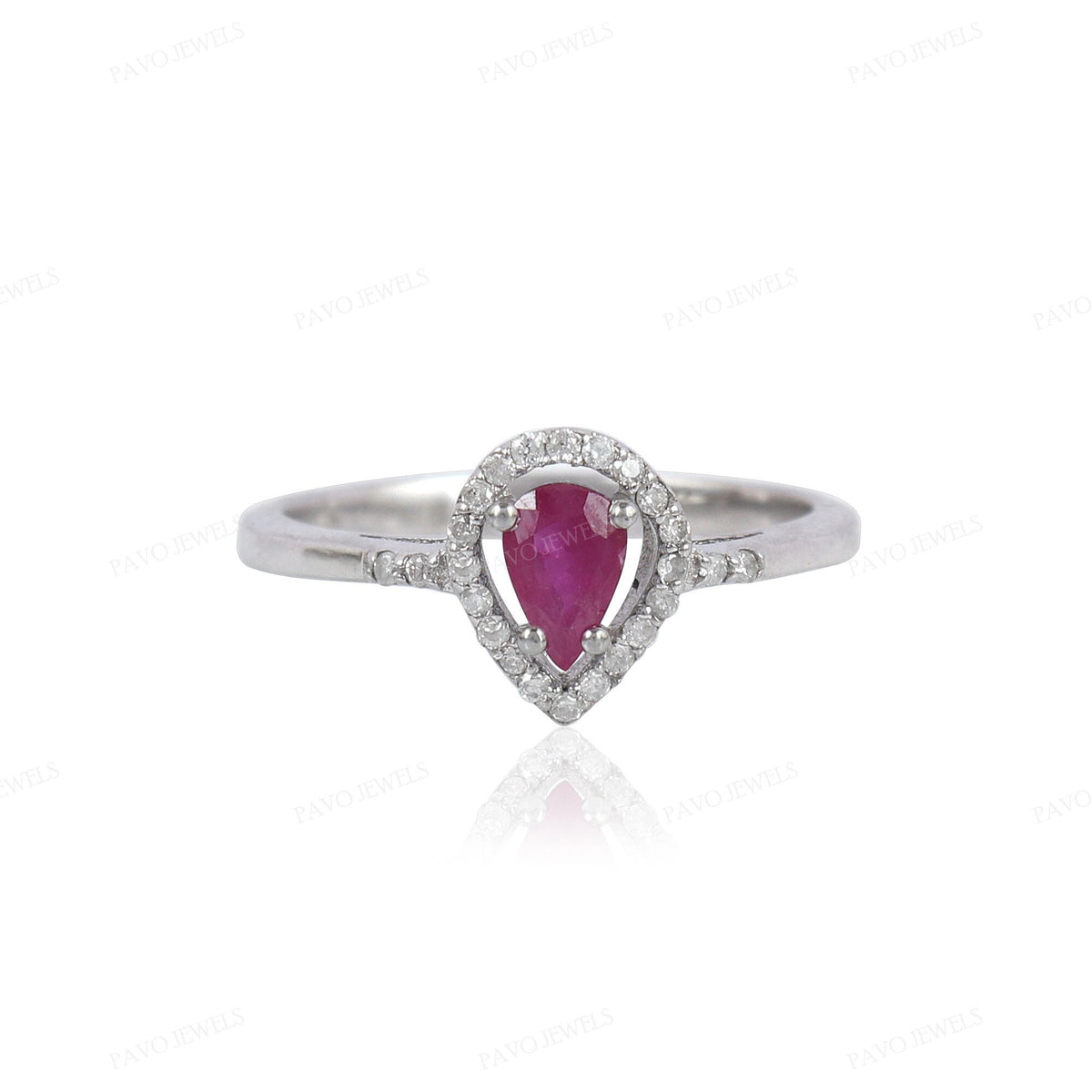 Natural Pear Cut Ruby Ring, Sterling Silver July Birthstone Engagement Ring