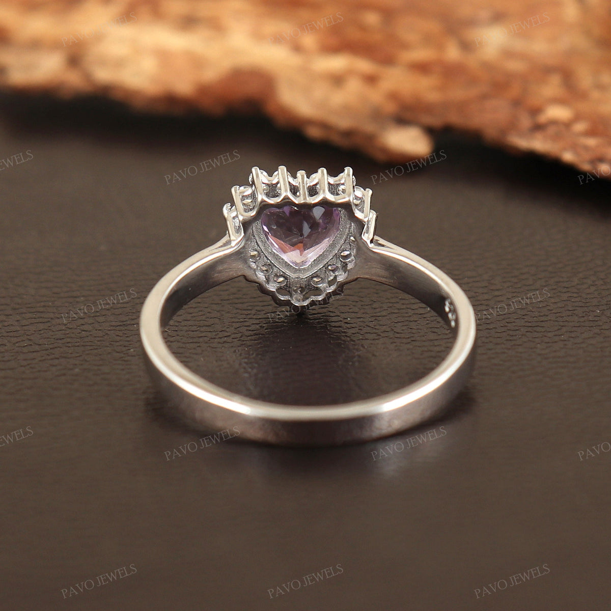 Amethyst Gemstone Heart Shape Ring, 925 Silver Cluster Ring, February Birthstone