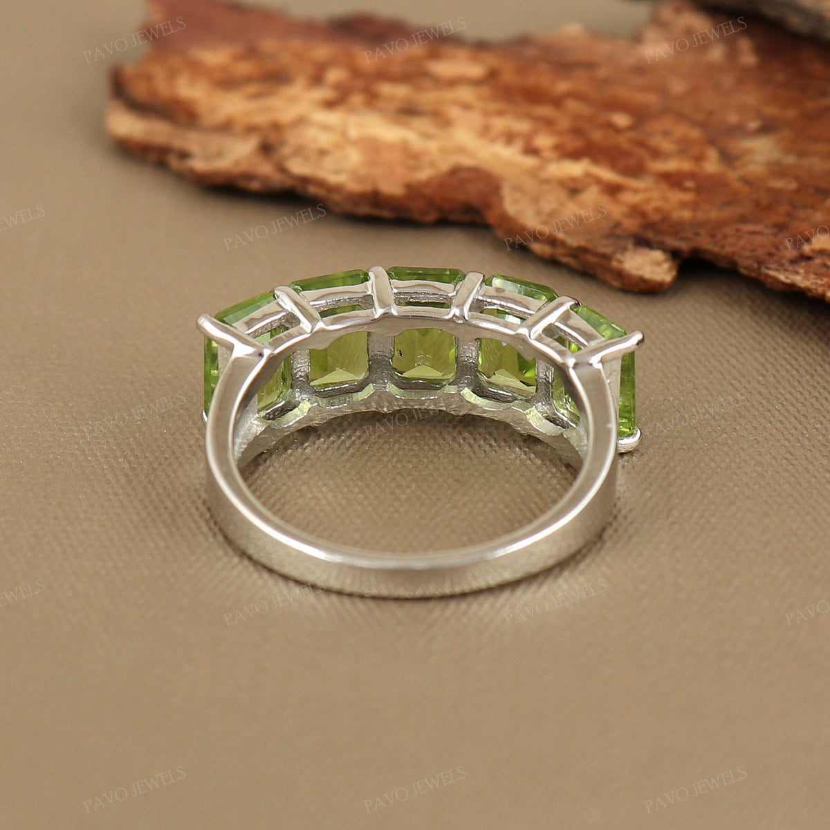 Square Peridot Ring: Sterling Silver Half Eternity Band