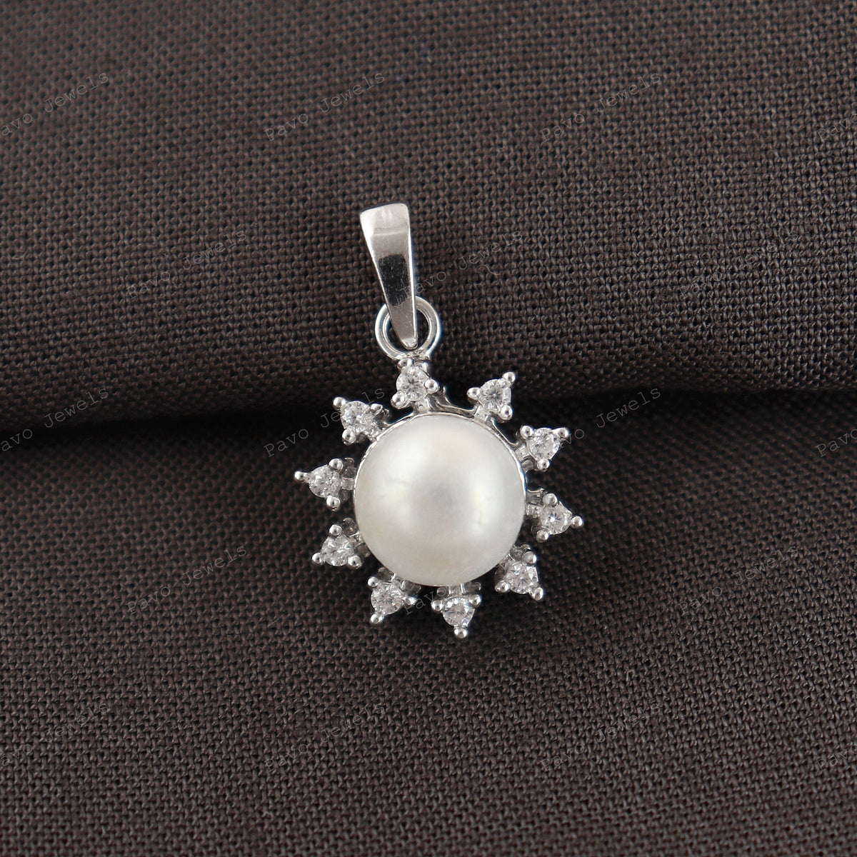 Sterling Silver Pearl Pendant Necklace with Cubic Zircon Accents