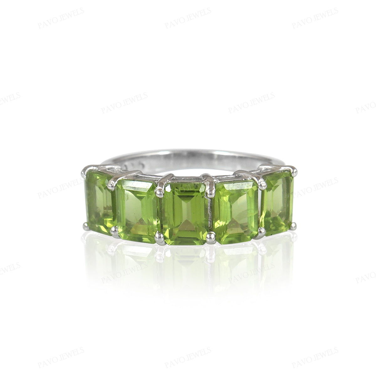 Square Peridot Ring: Sterling Silver Half Eternity Band