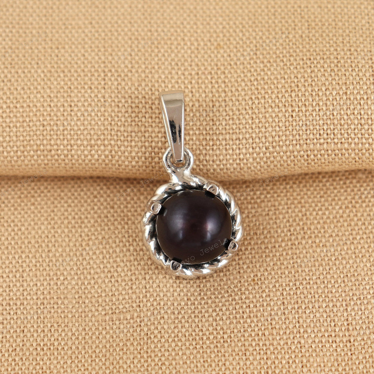 Black Pearl Pendant, 925 Sterling Silver, Round Cabochon Gemstone, June Birthstone Jewelry