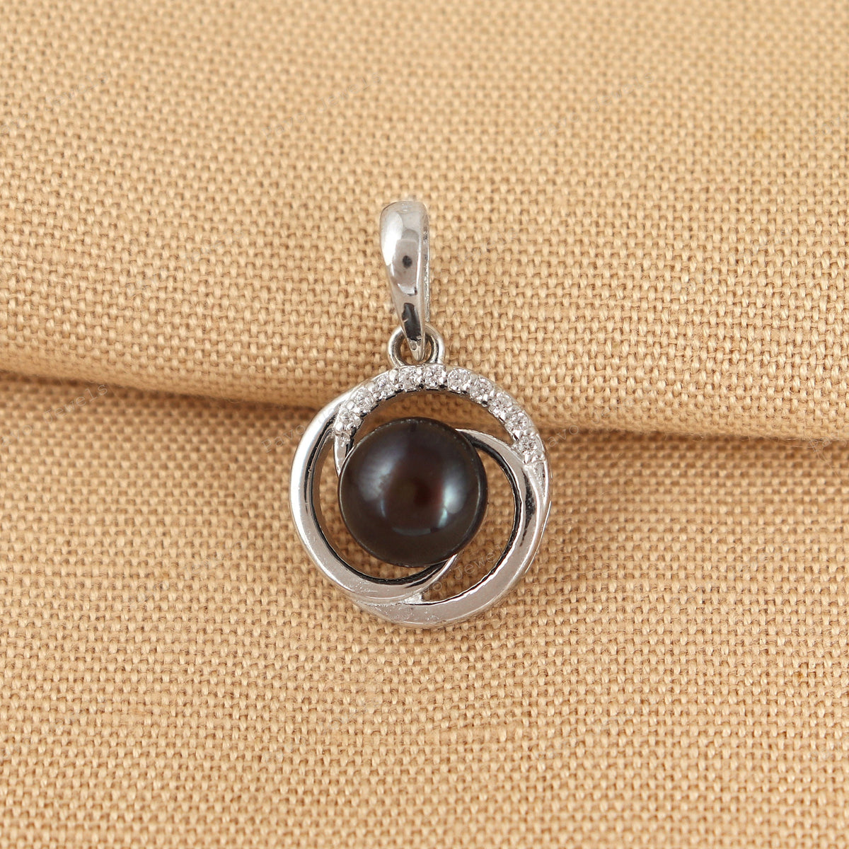 Sterling Silver Black Pearl Pendant, Round Gemstone, Minimalist Jewelry