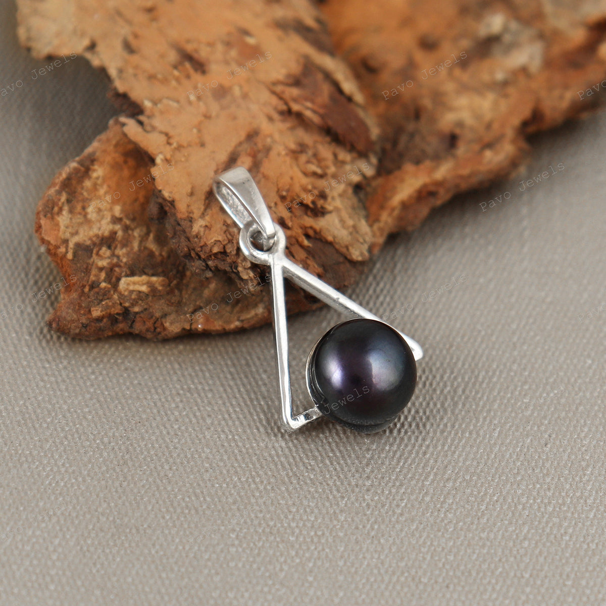 Black Pearl Cabochon Pendant, 925 Sterling Silver, Handmade Jewelry