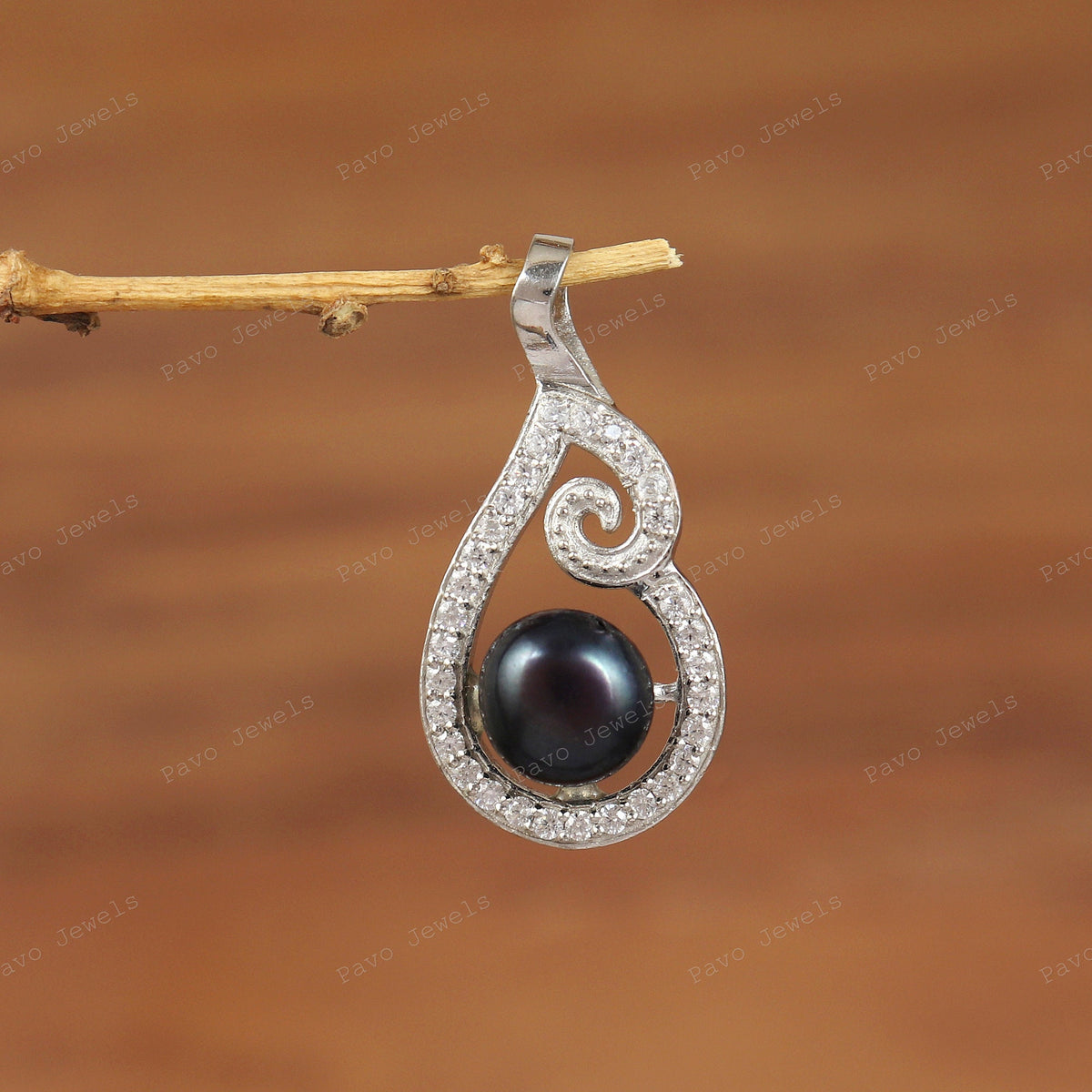 Black Pearl Pendant Necklace, 925 Sterling Silver, Handmade Jewelry