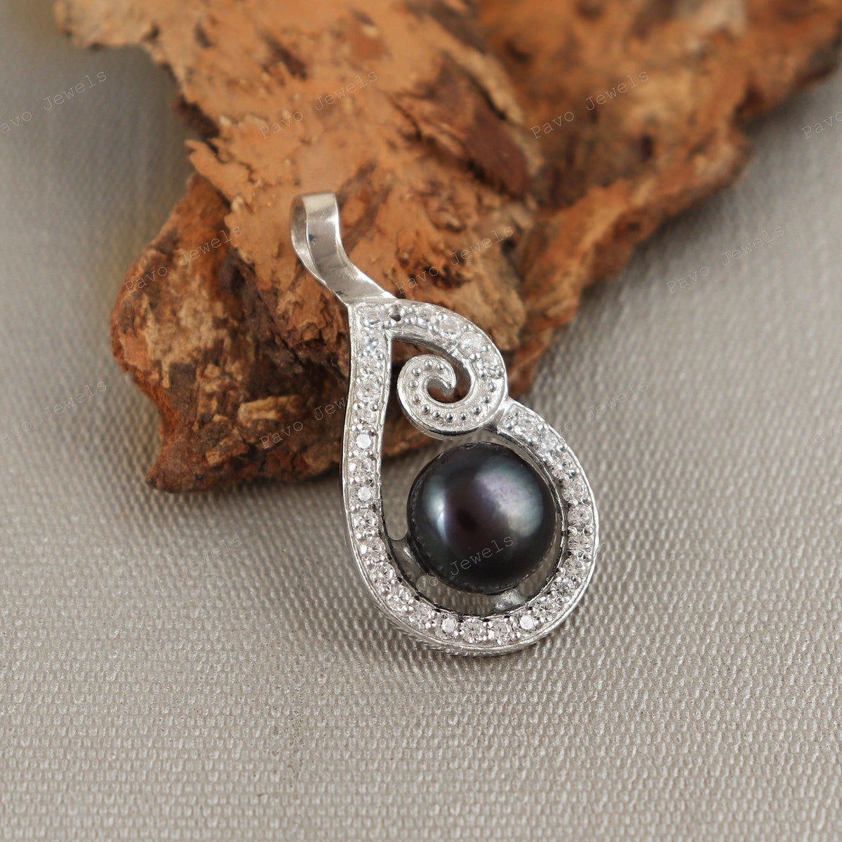 Black Pearl Pendant Necklace, 925 Sterling Silver, Handmade Jewelry
