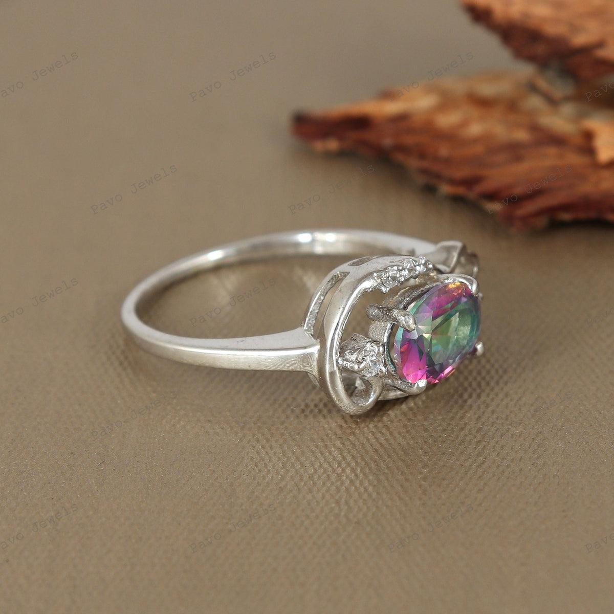 Oval Mystic Topaz Ring Sterling Silver Antique Design Women's Jewelry