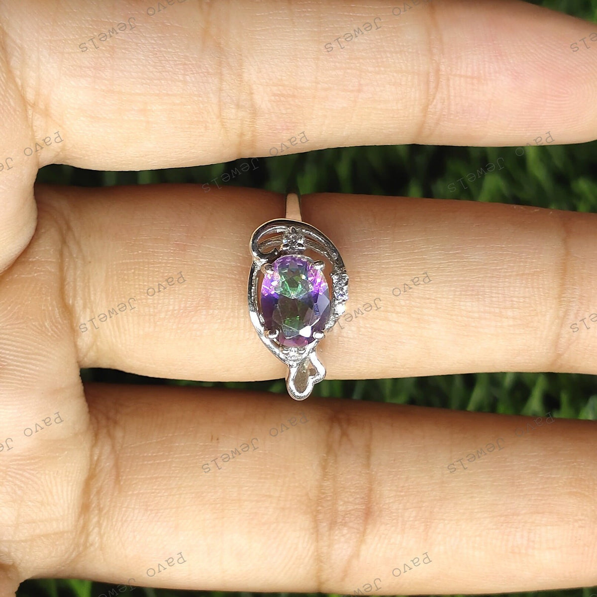 Oval Mystic Topaz Ring Sterling Silver Antique Design Women's Jewelry