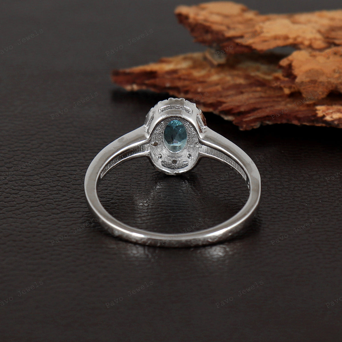 Natural Swiss Blue Topaz Solitaire Ring, Sterling Silver, December Birthstone, Halo Design
