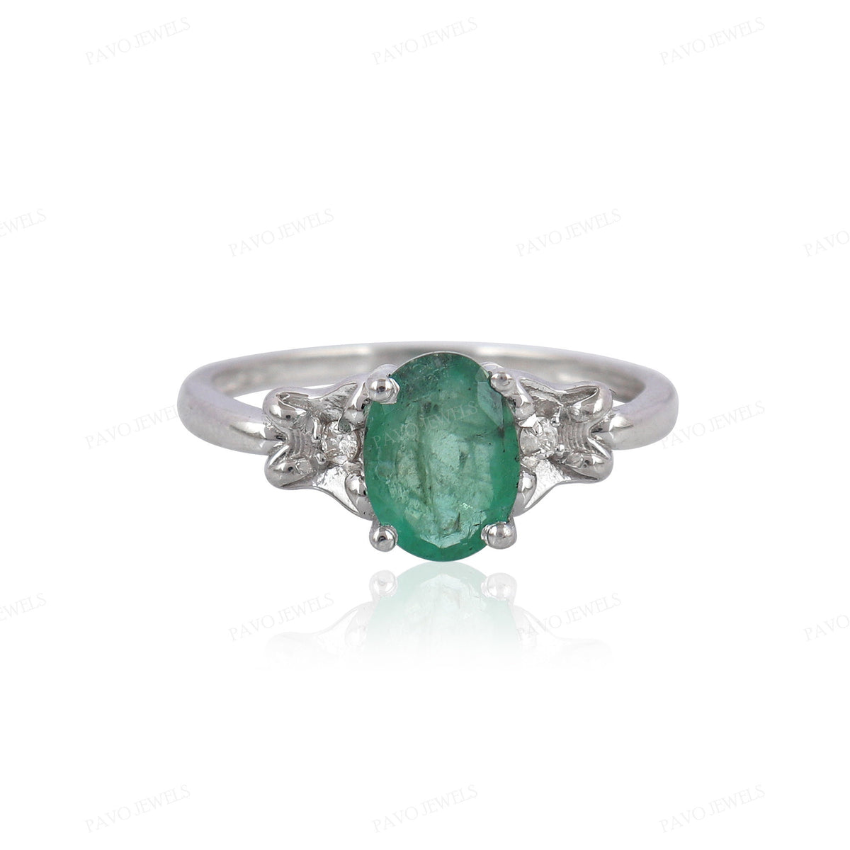 Emerald Diamond Ring: Handmade Sterling Silver May Birthstone