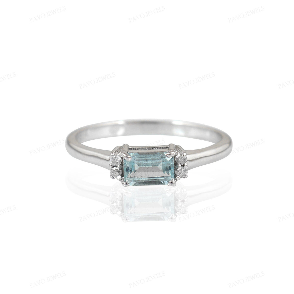 Aquamarine - Diamond Ring Sterling Silver March Birthstone Gift For Her