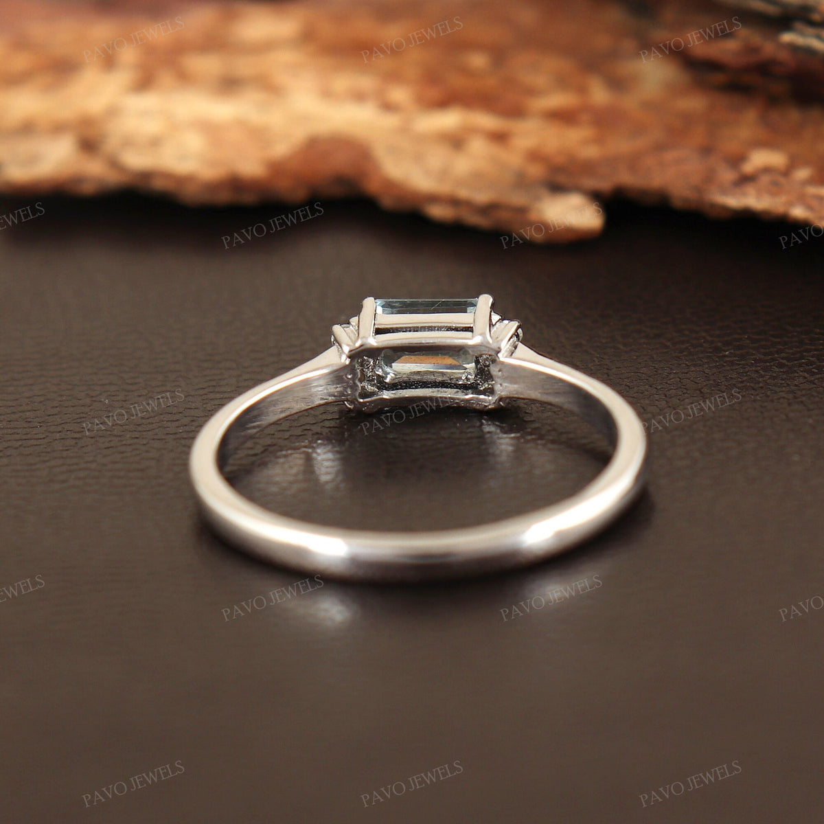 Aquamarine - Diamond Ring Sterling Silver March Birthstone Gift For Her