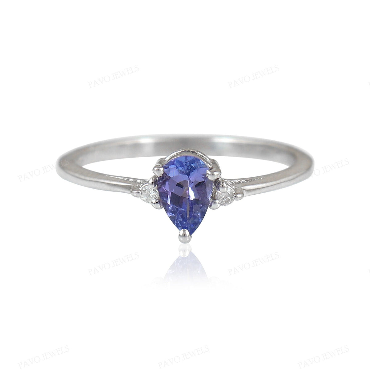 Natural Pear Cut Tanzanite Solitaire Ring, 925 Sterling Silver, December Birthstone
