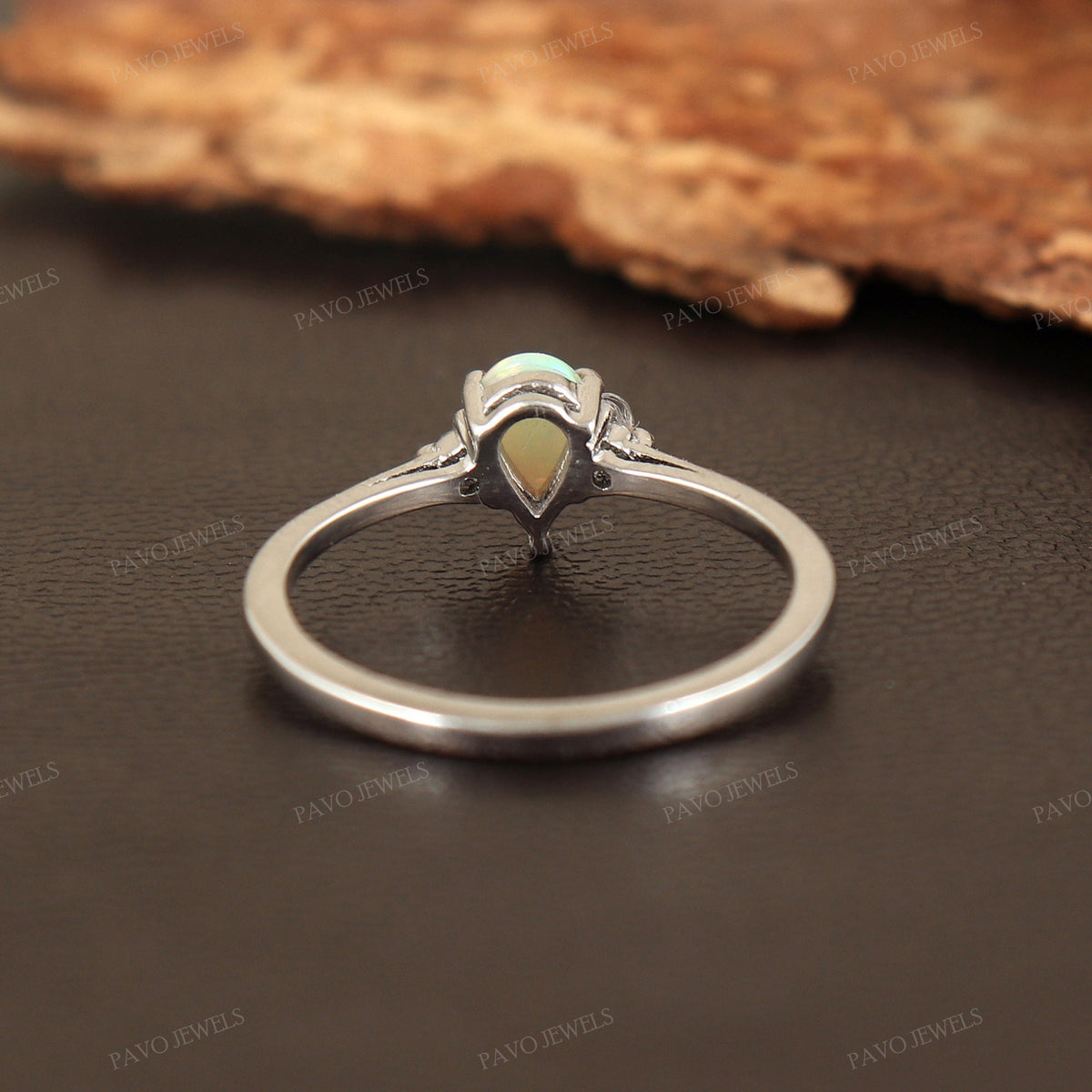 Natural Ethiopian Welo Opal Pear Cut Ring, Sterling Silver, October Birthstone Jewelry