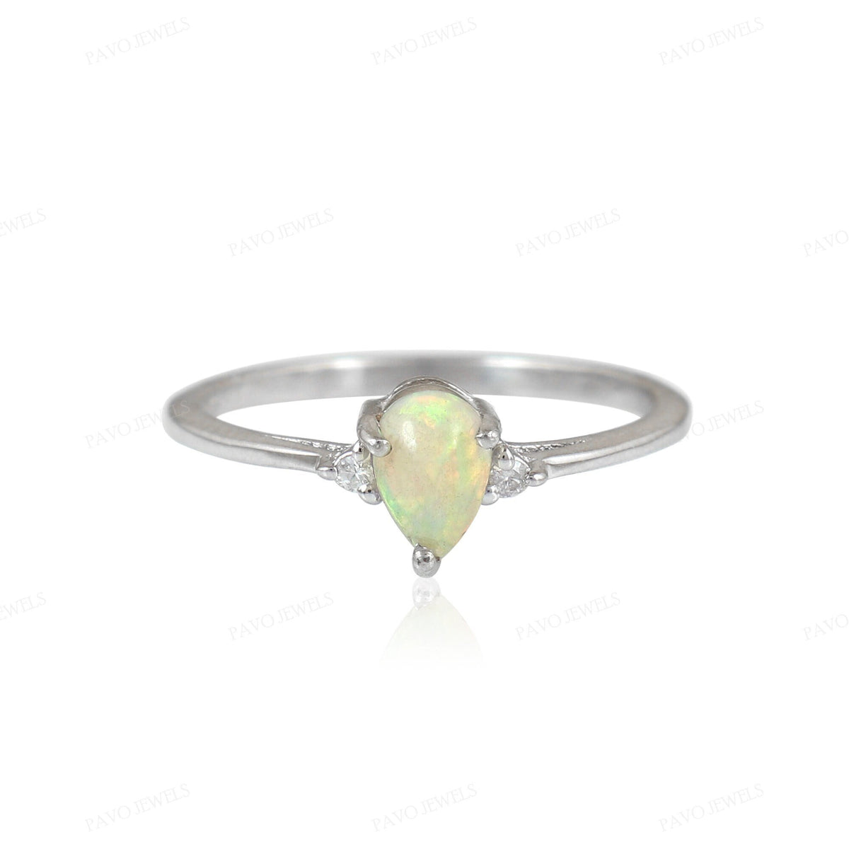 Natural Ethiopian Welo Opal Pear Cut Ring, Sterling Silver, October Birthstone Jewelry