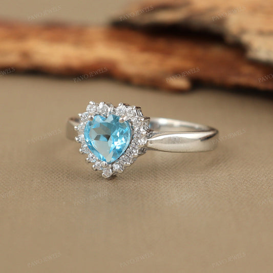 Swiss Blue Topaz Heart Ring, Sterling Silver Dainty Jewelry
