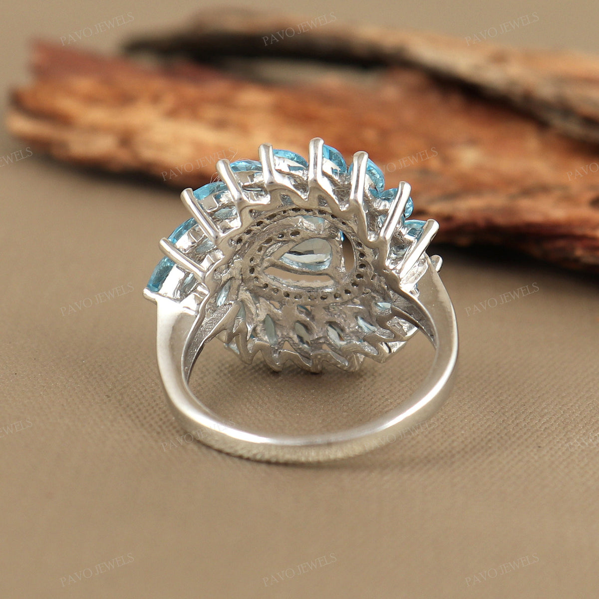 Marquise Swiss Blue Topaz Ring, 925 Sterling Silver, December Birthstone Statement Jewelry,