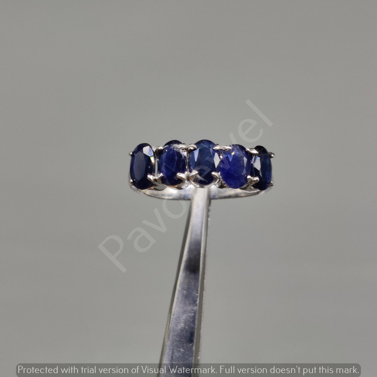 Blue Sapphire Half Eternity Sterling Silver Ring: Handmade Eternity Gemstone, Christmas