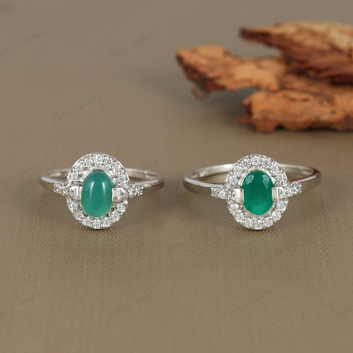 Handmade Green Onyx Silver Ring, Oval Cut & Cabs, Artisan Gemstone Jewelry