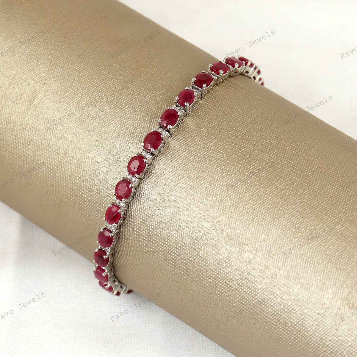 Natural Oval Ruby Tennis Bracelet, 925 Sterling Silver, July Birthstone, Anniversary Gift