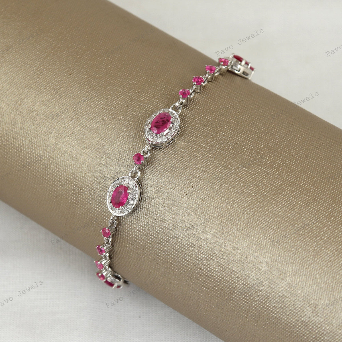 Sterling Silver Ruby Diamond Tennis Bracelet, July Birthstone, Romantic Anniversary Gift