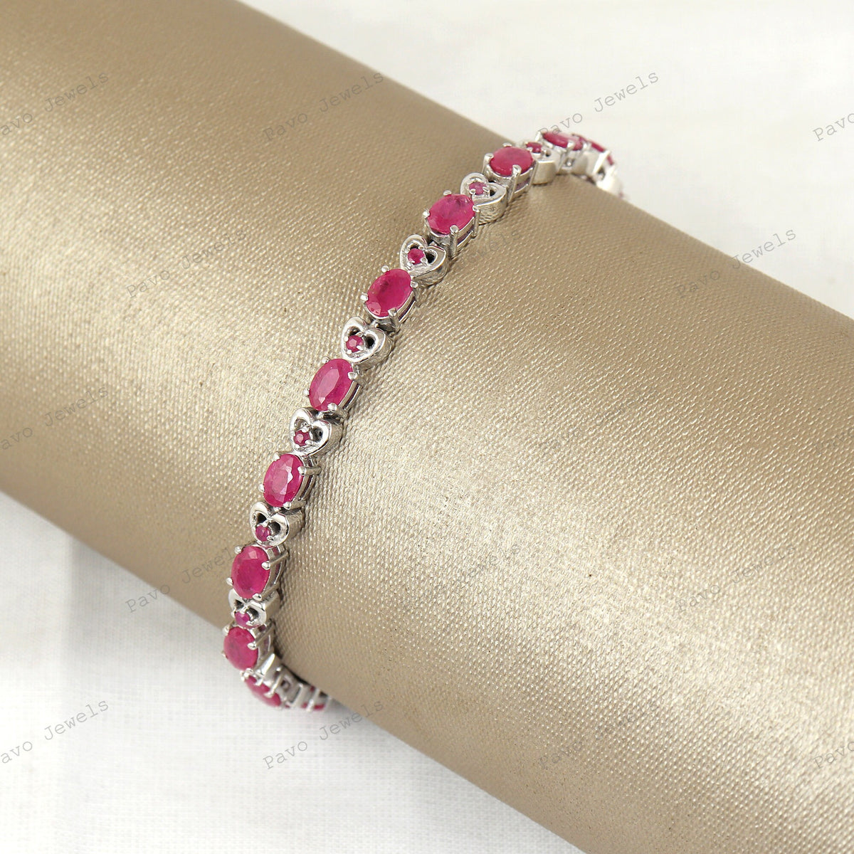 Natural Ruby Tennis Bracelet, 925 Sterling Silver, Oval Cut Gemstones, July Birthstone
