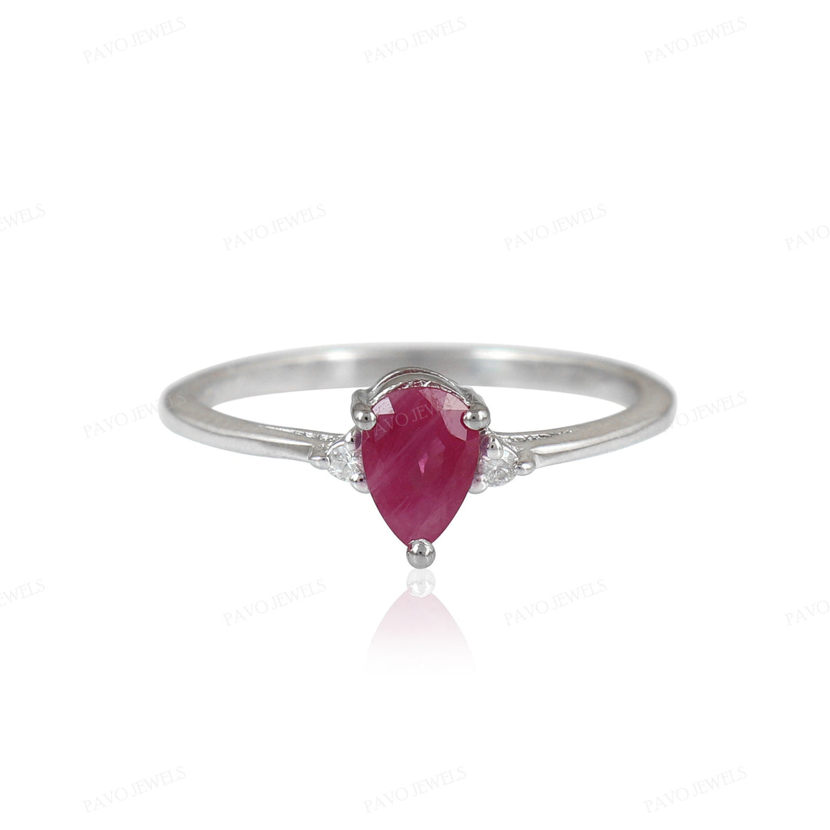 Pear Shape Ruby Ring, Sterling Silver, July Birthstone, Dainty Promise Ring