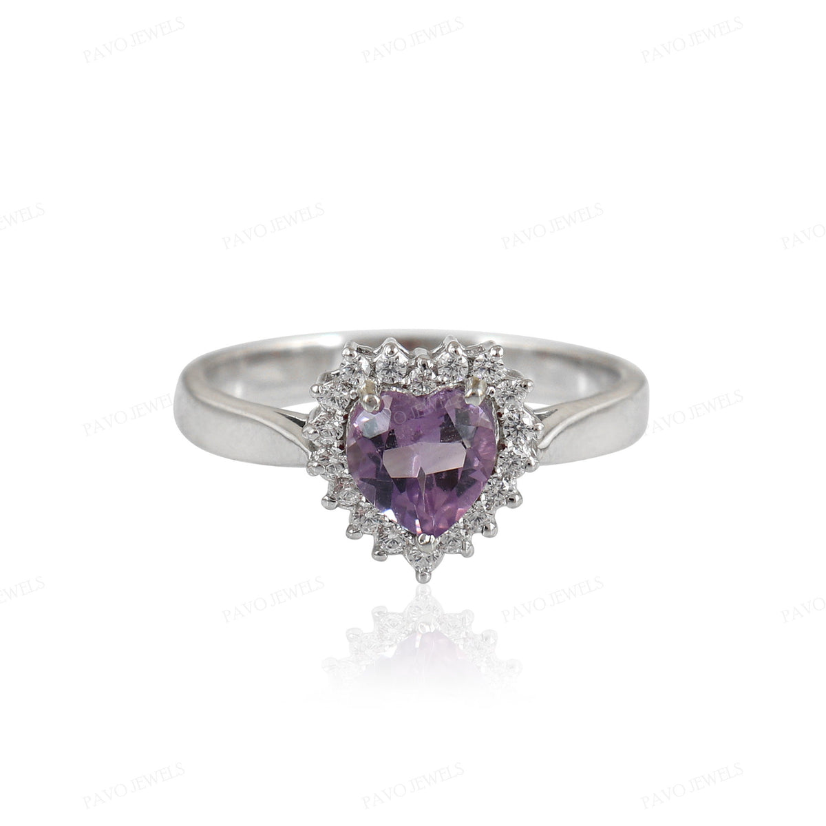 Amethyst Gemstone Heart Shape Ring, 925 Silver Cluster Ring, February Birthstone