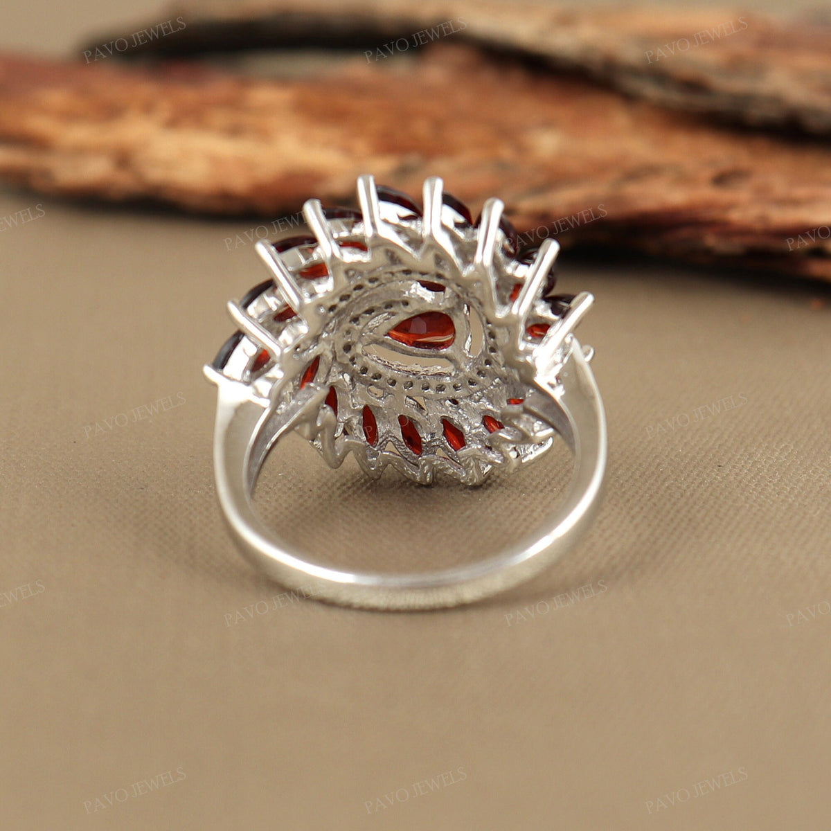Marquise Red Garnet Ring: 925 Sterling Silver, Cubic Zircon Statement