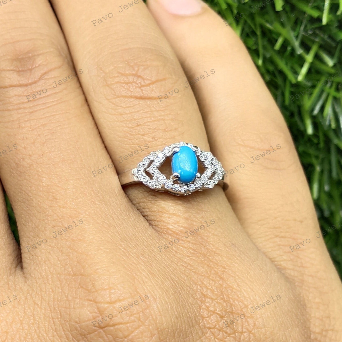 Sterling Silver Turquoise Cluster Ring, December Birthstone, Proposal Ring