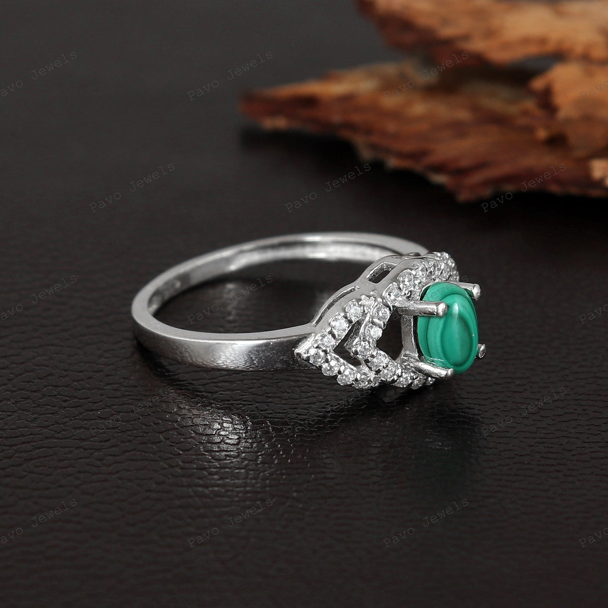 Natural Malachite Sterling Silver Ring, Oval Green Stone Statement Band Jewelry