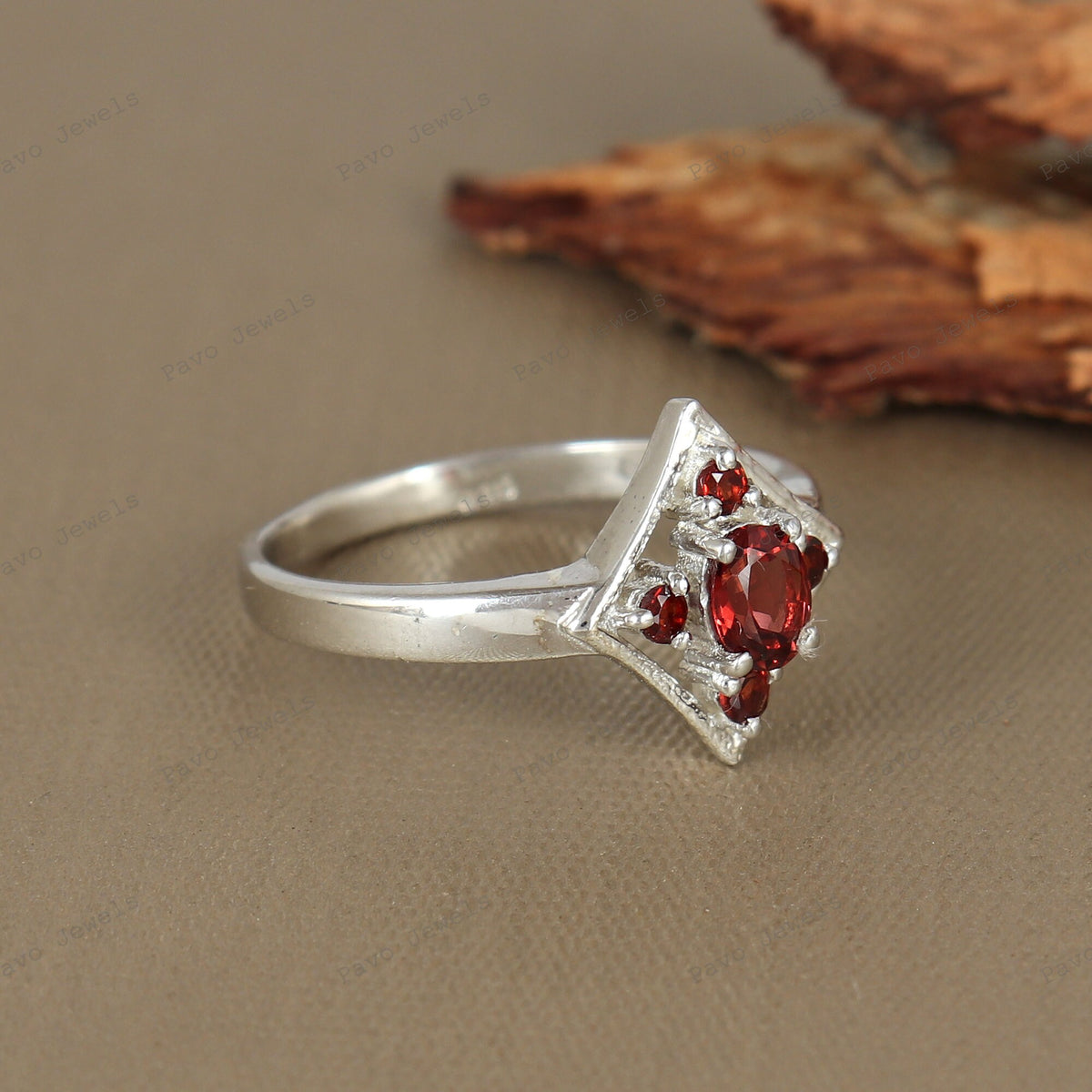 Natural Oval Garnet Ring, Sterling Silver, January Birthstone, Solitaire Jewelry
