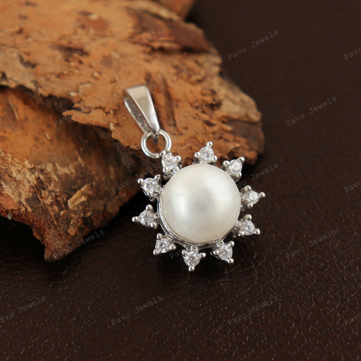 Sterling Silver Pearl Pendant Necklace with Cubic Zircon Accents