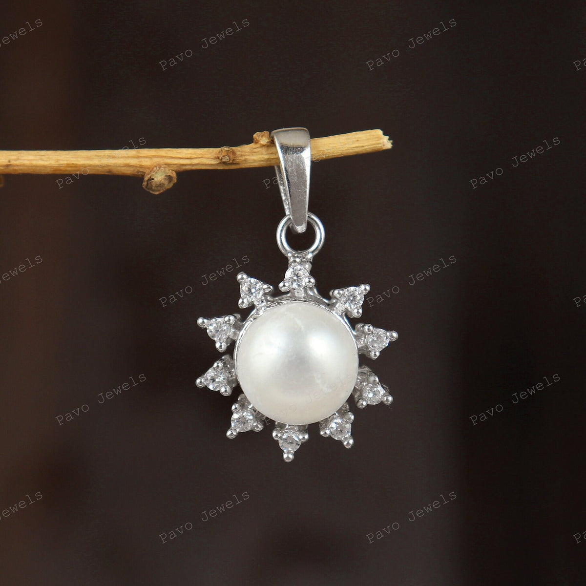 Sterling Silver Pearl Pendant Necklace with Cubic Zircon Accents