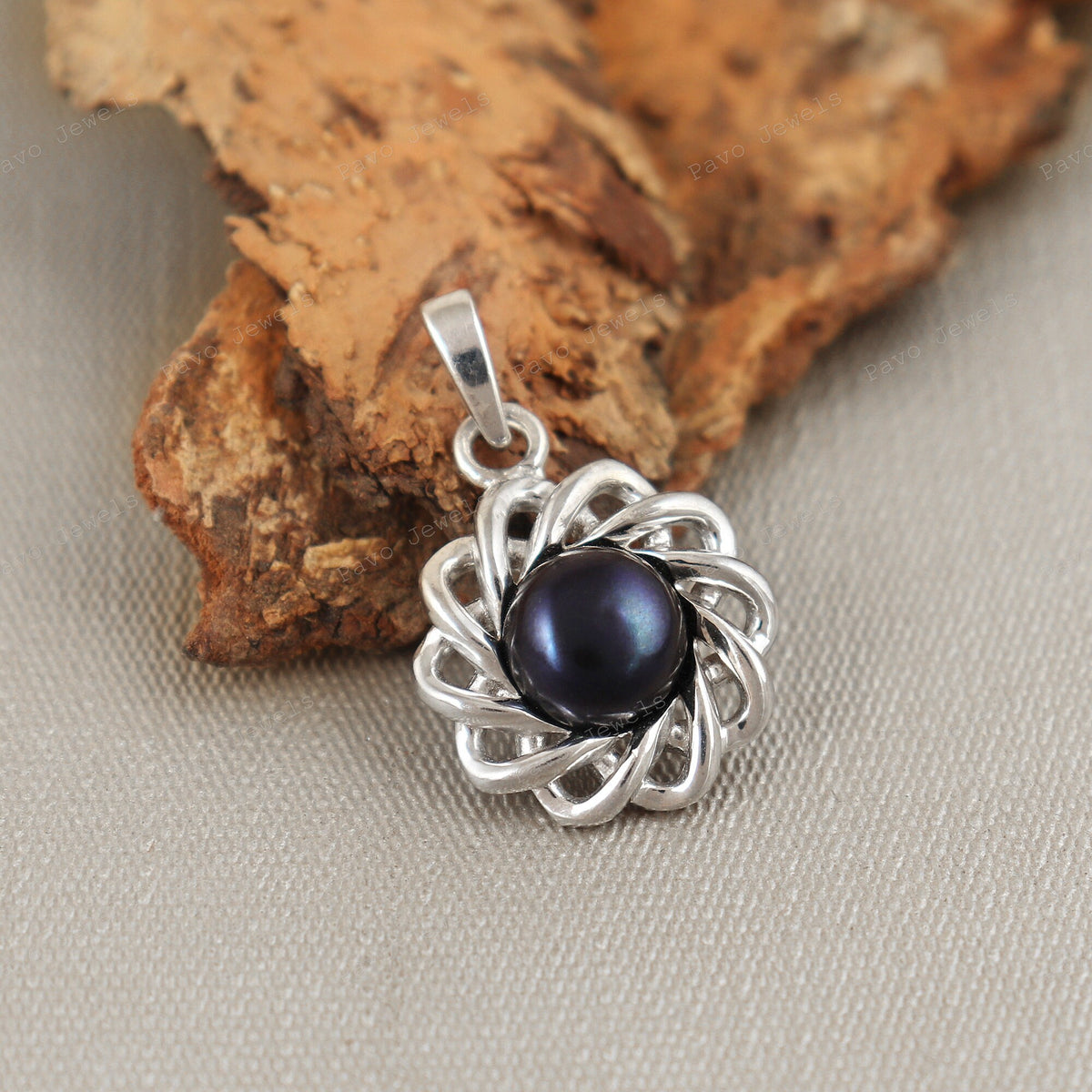 Sterling Silver Black Pearl Pendant Necklace, Handmade Jewelry