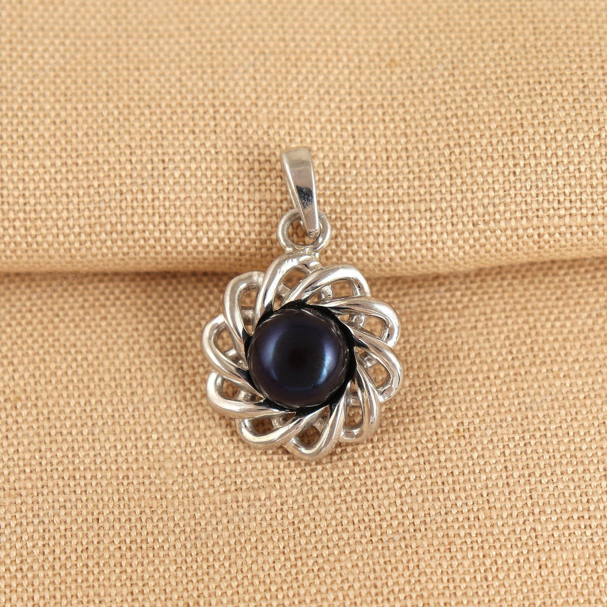 Sterling Silver Black Pearl Pendant Necklace, Handmade Jewelry