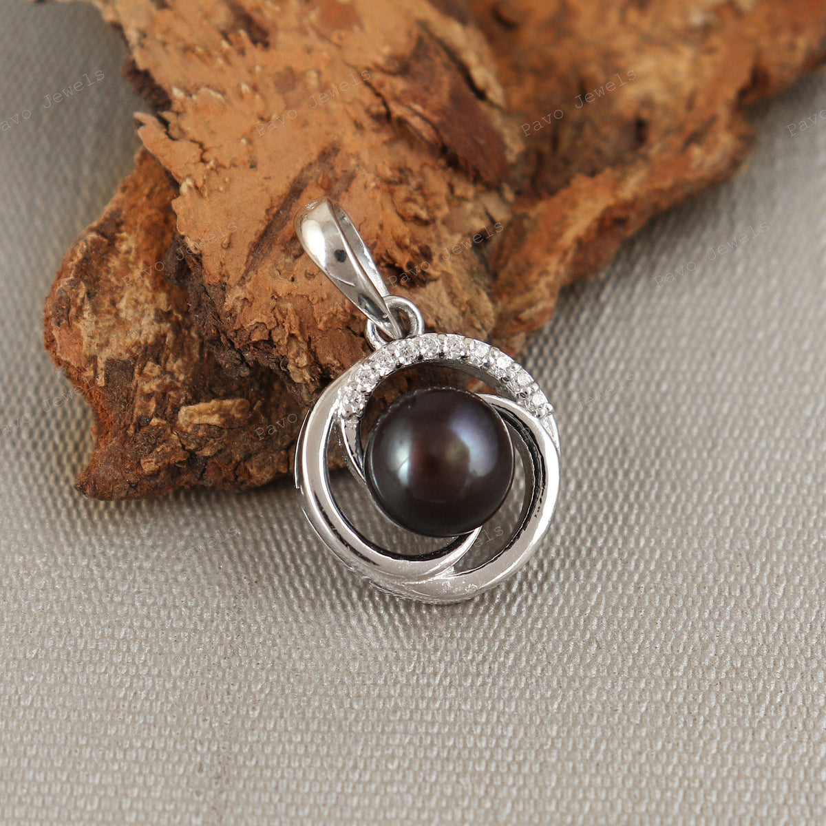 Sterling Silver Black Pearl Pendant, Round Gemstone, Minimalist Jewelry