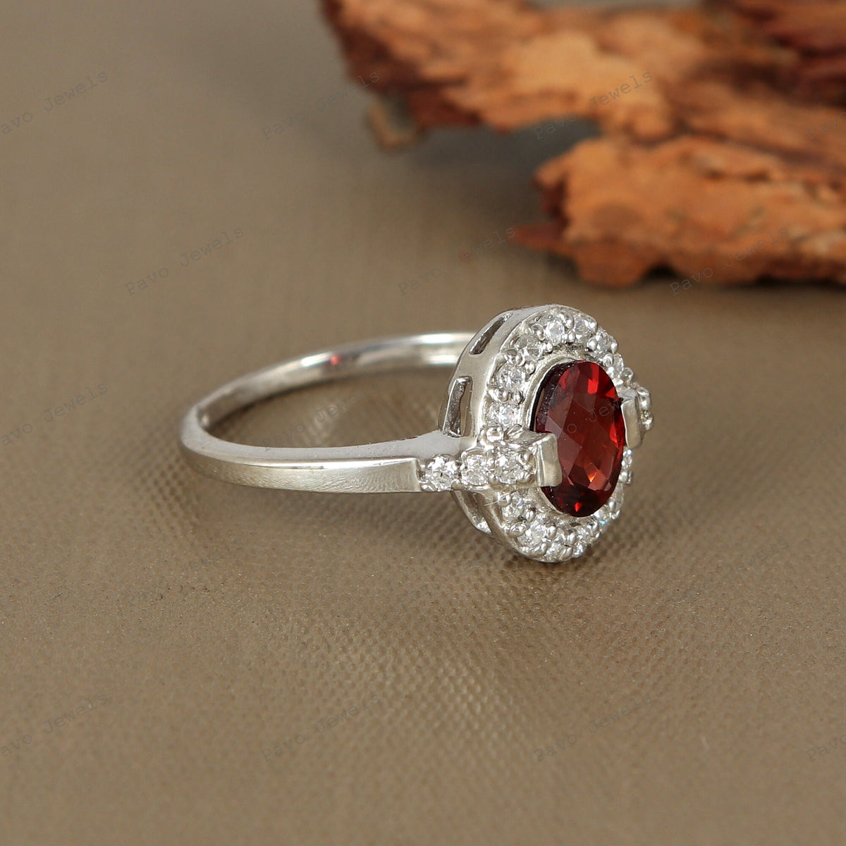 Garnet Cluster Ring, Sterling Silver, January Birthstone, Oval Cut Gemstone, Cocktail Design
