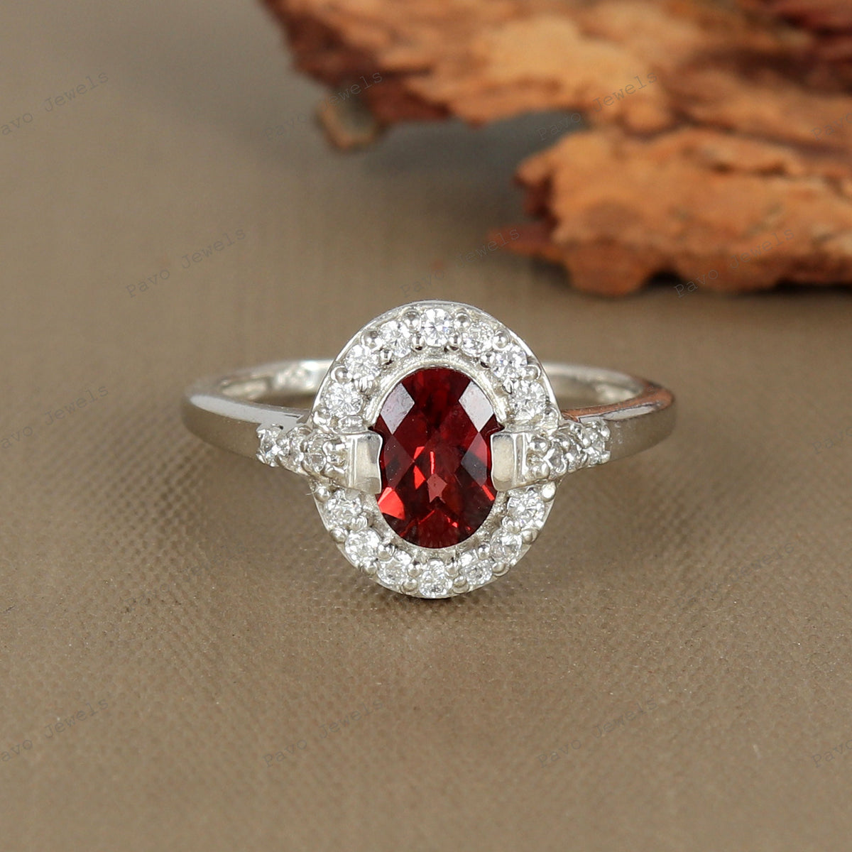 Garnet Cluster Ring, Sterling Silver, January Birthstone, Oval Cut Gemstone, Cocktail Design
