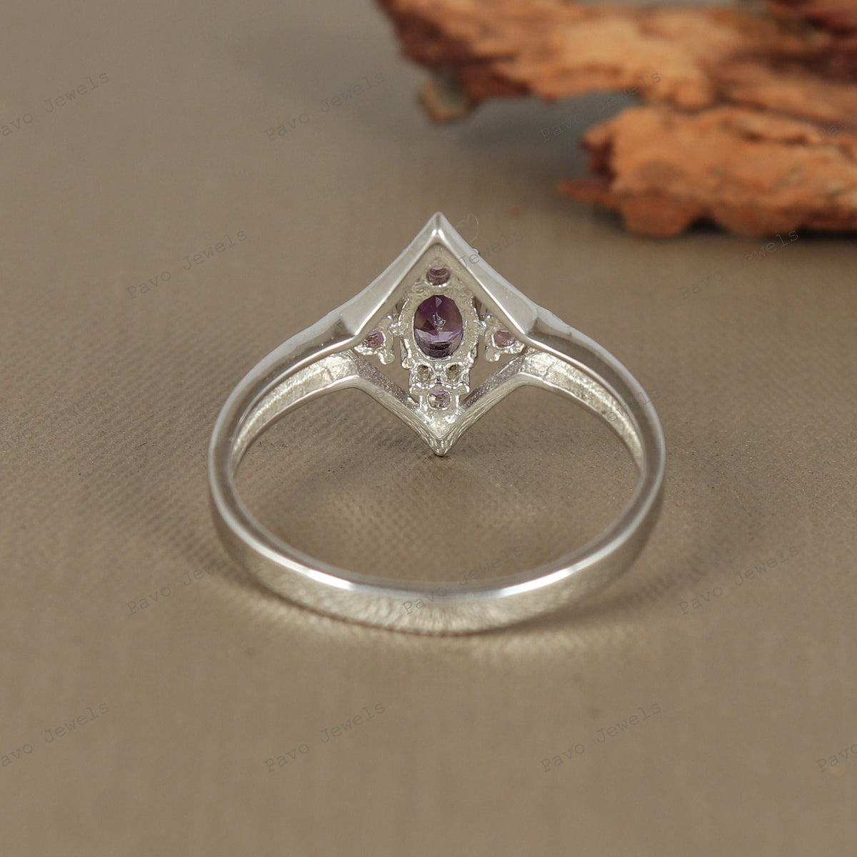 Natural Amethyst Kite Shape Ring, Sterling Silver, Vintage Inspired, February Birthstone, Bridal Gift