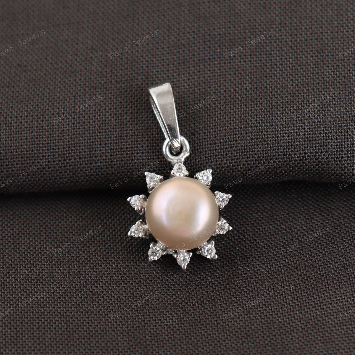 Peach Pearl Pendant in Sterling Silver Handmade Minimalist Round Jewelry Necklace Gift for Her