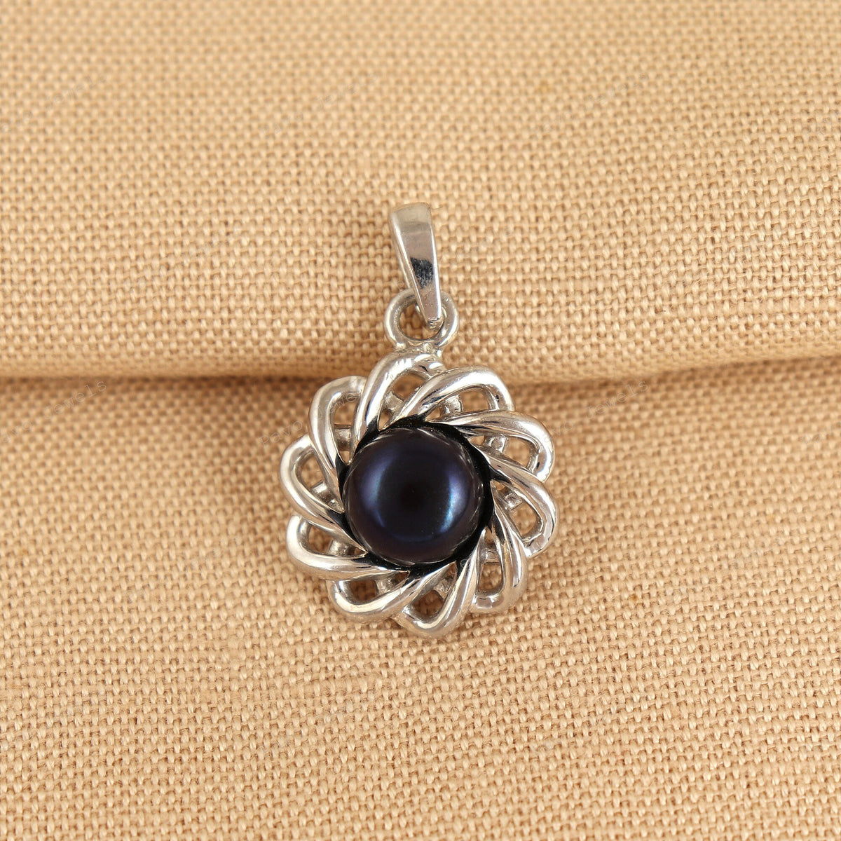 Sterling Silver Black Pearl Pendant Necklace, Handmade Jewelry