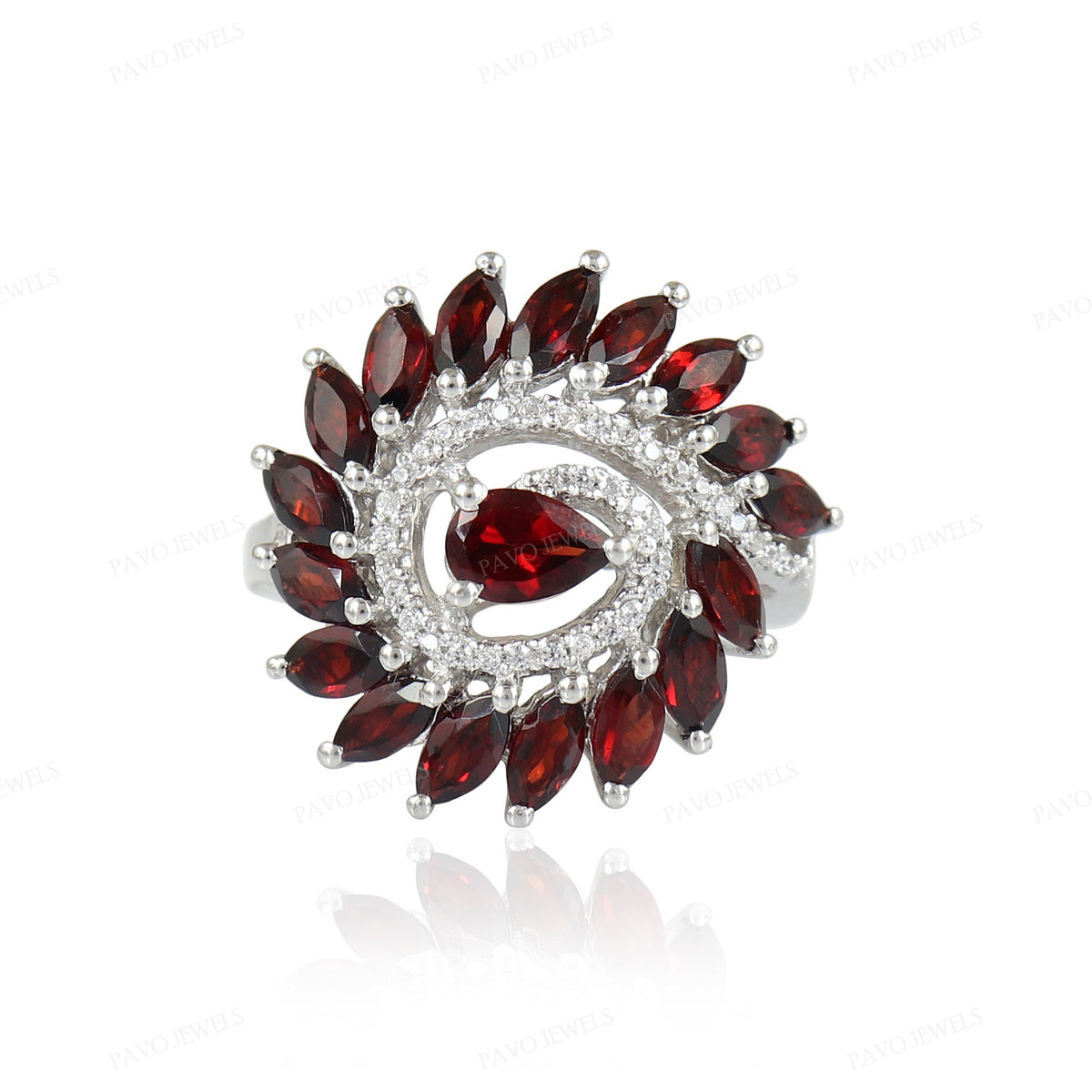 Marquise Red Garnet Ring: 925 Sterling Silver, Cubic Zircon Statement