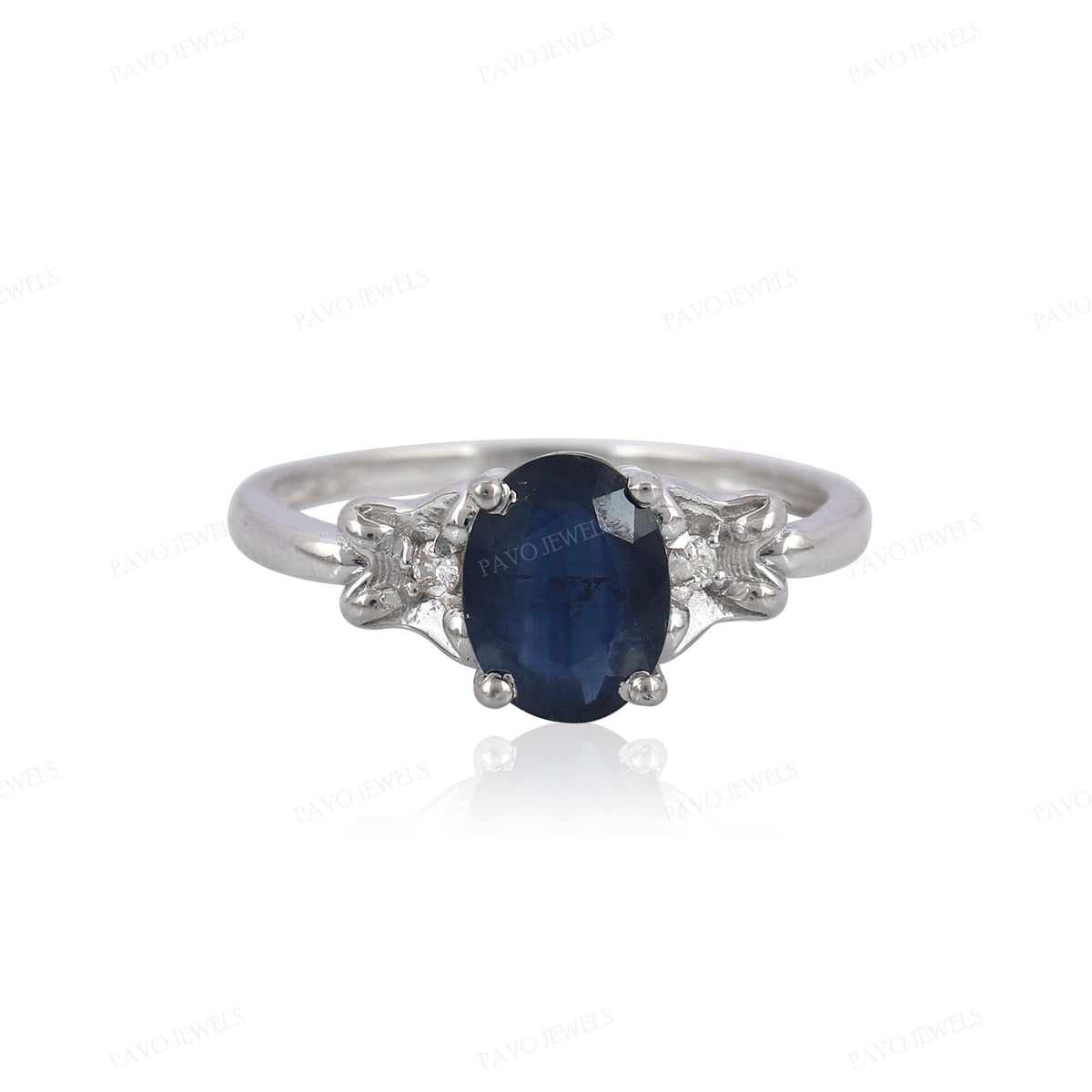 Blue Sapphire & Diamond: Unique Handmade Jewelry, Silver Gemstone Ring