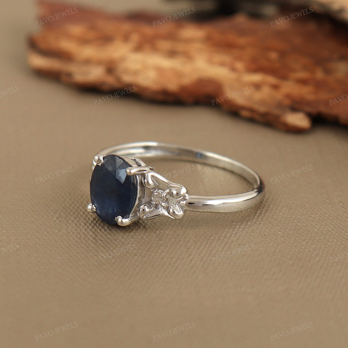 Blue Sapphire & Diamond: Unique Handmade Jewelry, Silver Gemstone Ring